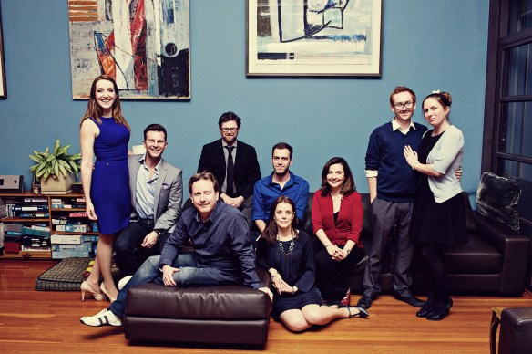 The Independent Music Theatre team. Left to right: Lisa Campbell, David Campbell, Neil Gooding, Michael Huxley, Richard Carroll, Simone Parrott, Michelle Guthrie, Jay James-Moody and Jessica Burns