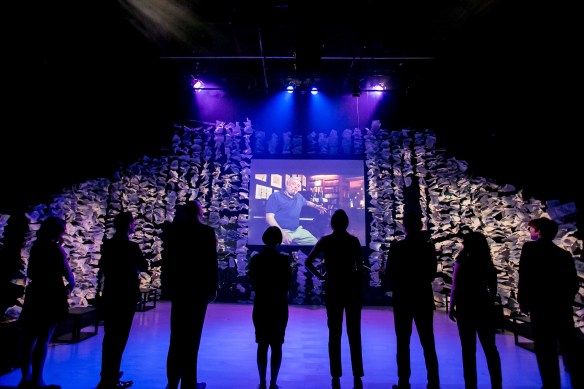 Stephen Sondheim on screen and the company. Photo: Michael Francis