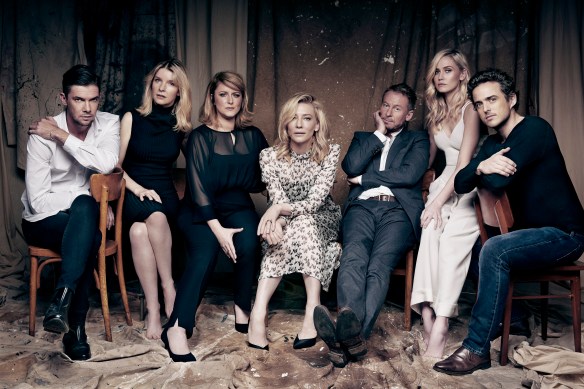 Toby Schmitz, Jacqueline McKenzie, Susan Prior, Cate Blanchett, Richard Roxburgh and Anna Bamford are among the 13-strong cast for The Present at Sydney Theatre Company. Photo: Steven Chee