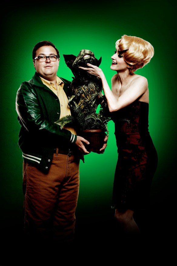 Brent Hill and Esther Hannaford with Audrey II. Photo: supplied